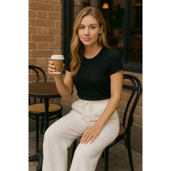 Kadın Beli Lastikli Pol Paça Pantolon