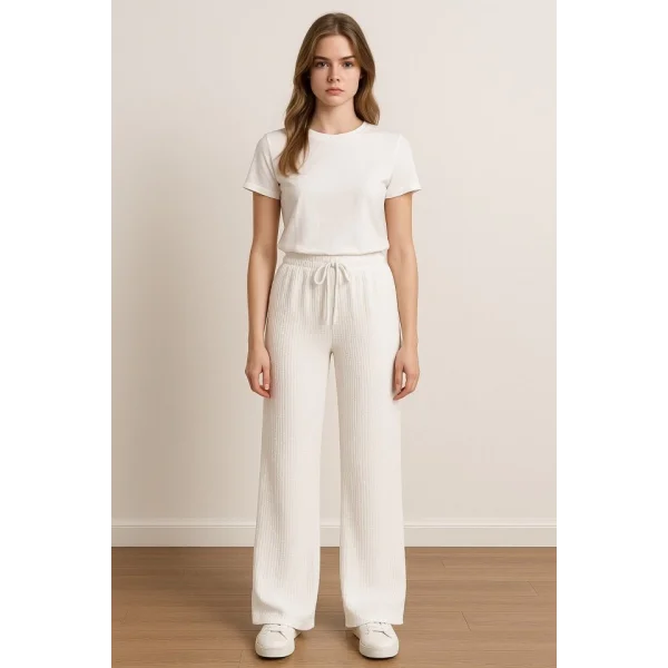 Kadın Beli Lastikli Pol Paça Pantolon