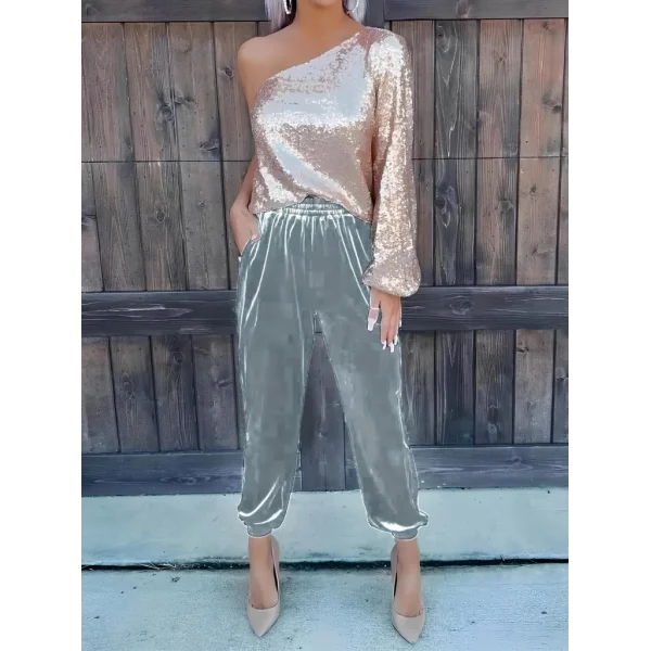 Kadın Beli Lastikli Yüksek Bel Cep Detay Kadife Pantolon