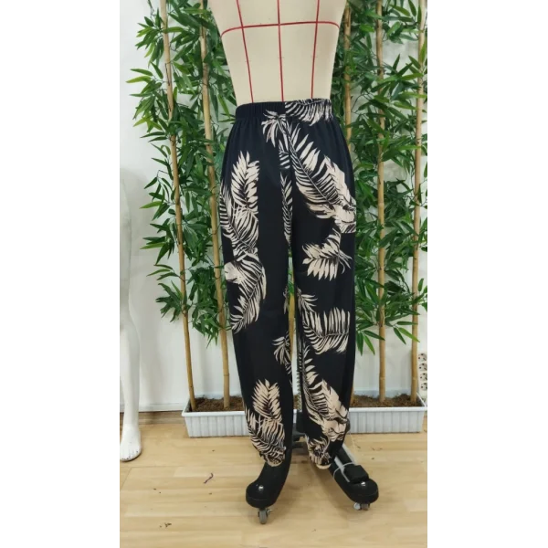 Kadın Beli Ve Paçası Lastikli Yaprak Desen Süprem Kumaş Pantolon
