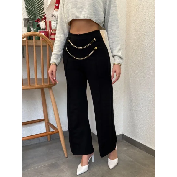 Kadın Beli Zincir Detay Ithal Krep Pantolon