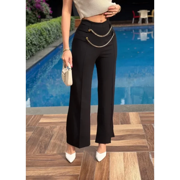 Kadın Beli Zincir Detay Ithal Krep Pantolon