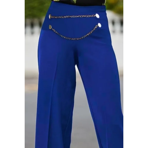 Kadın Beli Zincir Detay Ithal Krep Pantolon