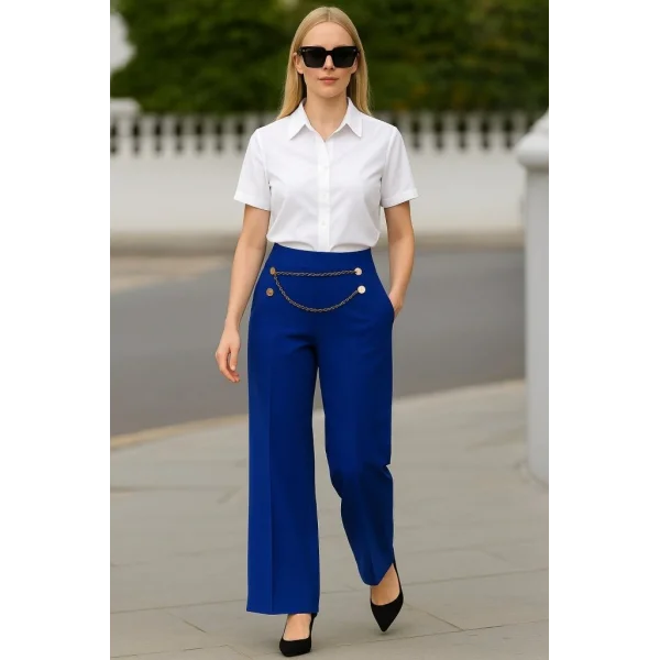 Kadın Beli Zincir Detay Ithal Krep Pantolon