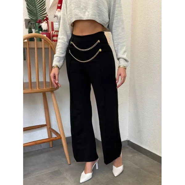 Kadın Beli Zincir Detay Ithal Krep Pantolon