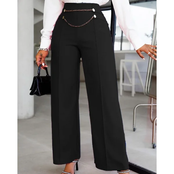 Kadın Beli Zincir Detaygeniş Paça Ithal Krep Pantolon