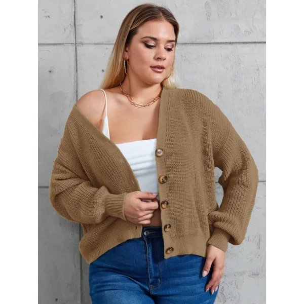 Kadın Beş Düğme Büyük Beden Triko Hırka