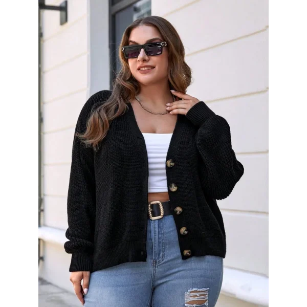 Kadın Beş Düğme Detay Büyük Beden Triko Hırka