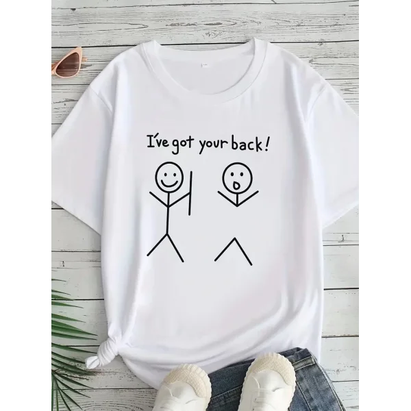Kadın Beyaz Ive Got Your Back Grafik Tişört - Eğlenceli Çubuk Tasarımlı Oversize Günlük Kısa Kollu Tişört, Polyester Örgü, Yuvarlak Yaka, İlkbahar ve Yaz için Mükemmel, Günlük Giyim Tişört | Eğlenceli Tasarım | Polyester Kumaş - Beyaz
