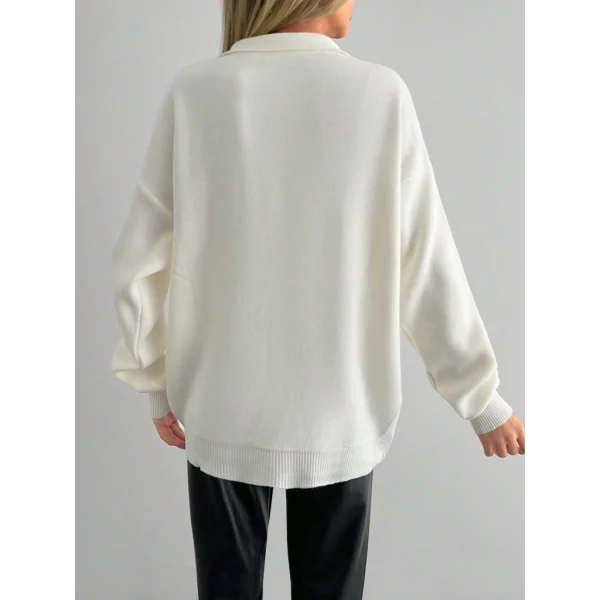 Kadın Beyaz Uzun Kollu Yakalı Triko Bluz