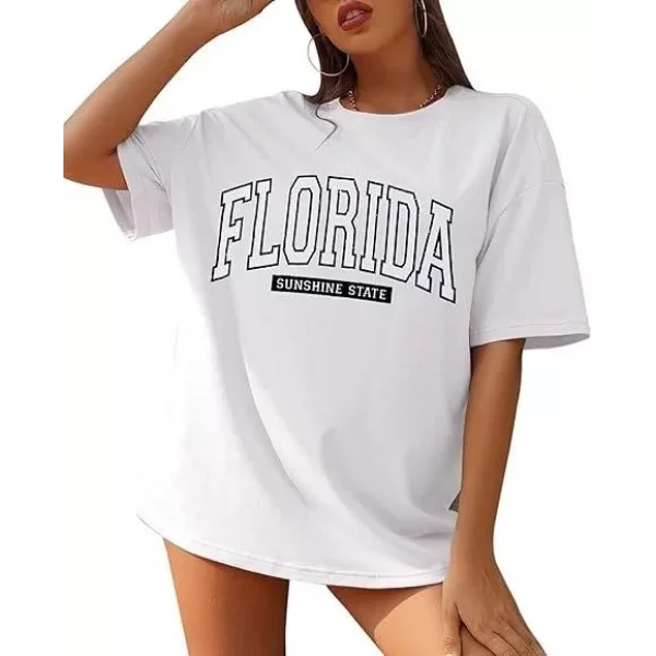 Kadın Bisiklet Yaka Baskılı T-shirt - Beyaz