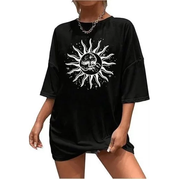 Kadın Bisiklet Yaka Baskılı T-shirt - Siyah