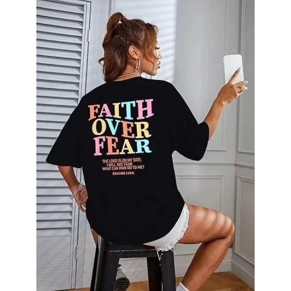 Kadın Bisiklet Yaka Baskılı T-shirt - Siyah