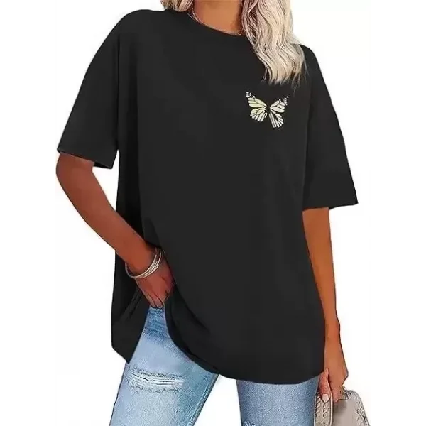 Kadın Bisiklet Yaka Baskılı T-shirt - Siyah