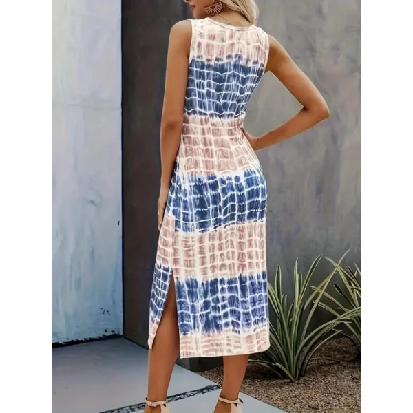 Kadın Bisiklet Yaka Batik Desen Baskılı Süprem Midi Elbise