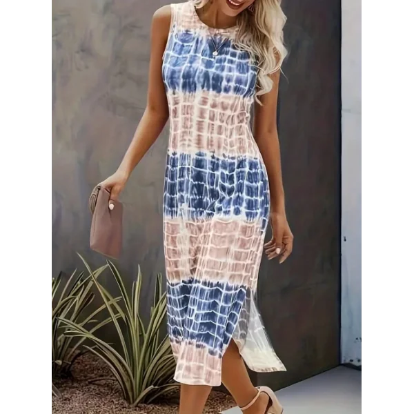 Kadın Bisiklet Yaka Batik Desen Baskılı Süprem Midi Elbise