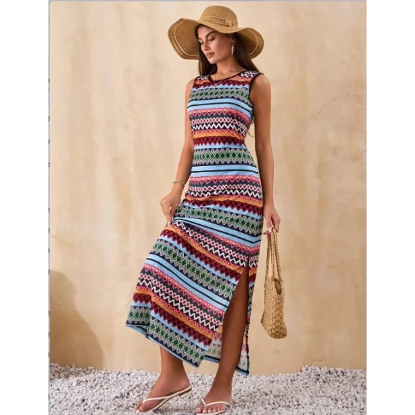 Kadın Bisiklet Yaka Cizgi Desen üprem Elbise