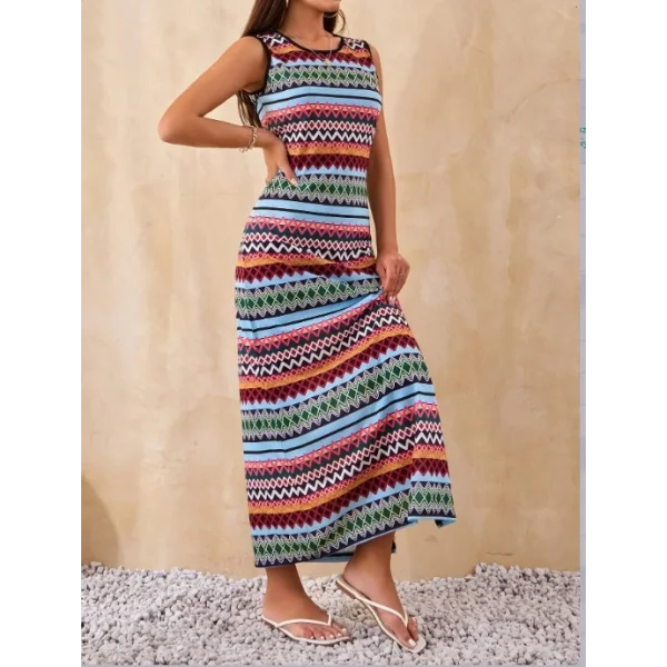 Kadın Bisiklet Yaka Cizgi Desen üprem Elbise