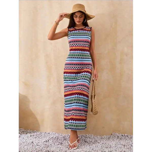 Kadın Bisiklet Yaka Cizgi Desen üprem Elbise