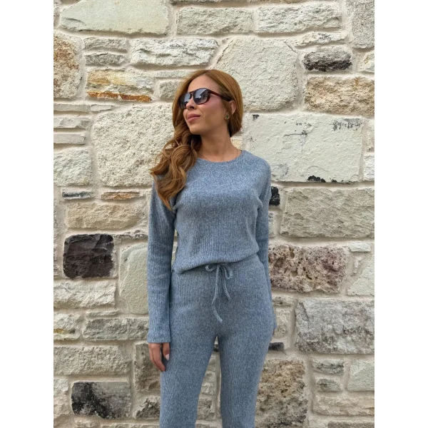 Kadın Bisiklet Yaka Crop Ve Ispanyol Paça Pantolon Ikili Takım