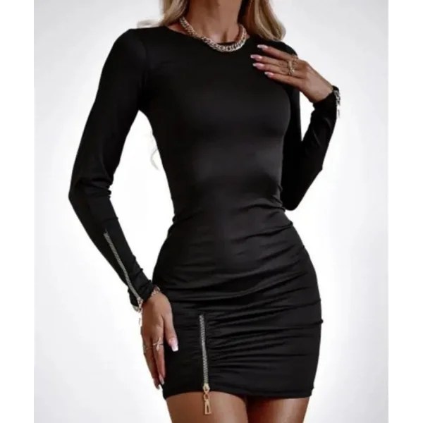 Kadın Bisiklet Yaka Fermuar Detay Fırsat ürün Büzgülü ini Elbise