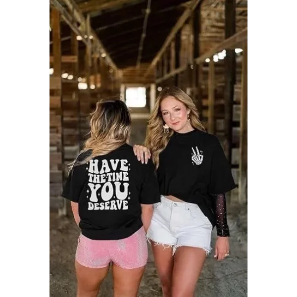 Kadın Bisiklet Yaka Kısa Kol Baskılı T-shirt - Siyah