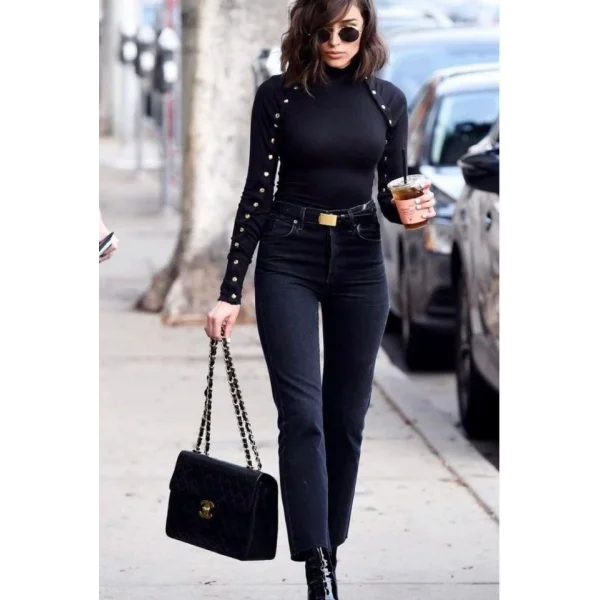 Kadın Bisiklet Yaka Kolları çıtçıtlı Kaşkorse Kumaş Bluz