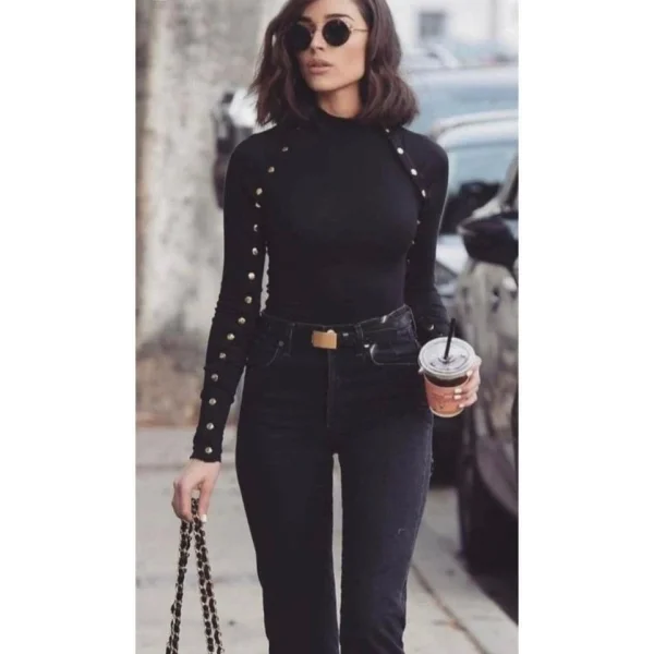 Kadın Bisiklet Yaka Kolları çıtçıtlı Kaşkorse Kumaş Bluz