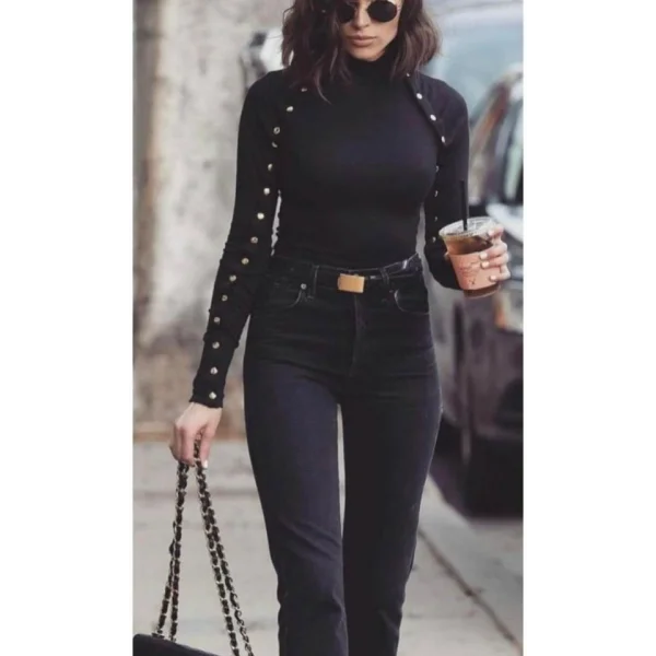 Kadın Bisiklet Yaka Kolları çıtçıtlı Kaşkorse Kumaş Bluz