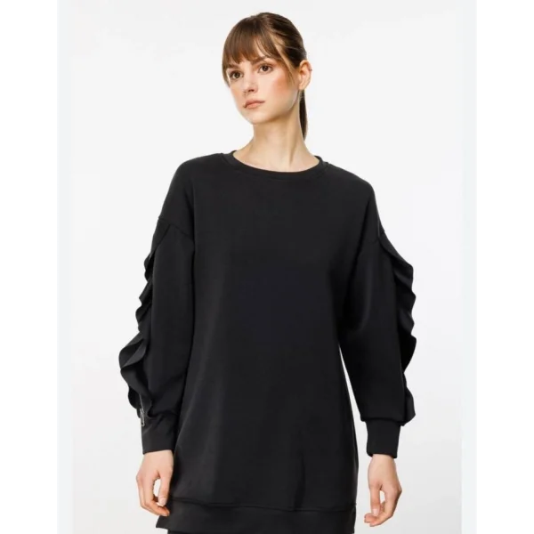 Kadın Bisiklet Yaka Kolları Volan Detay üç Iplik Kumaş Sweat