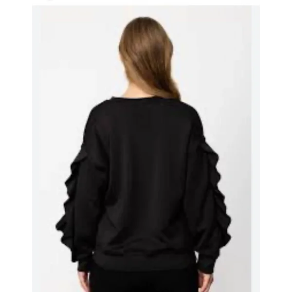 Kadın Bisiklet Yaka Kolları Volan Detay üç Iplik Kumaş Sweat