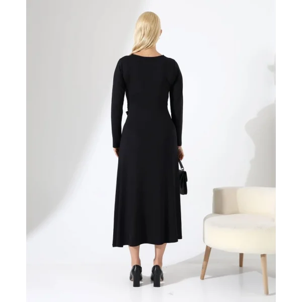 Kadın Bisiklet Yaka Leopar Fiyonk Detay Maxi Boy Elbise