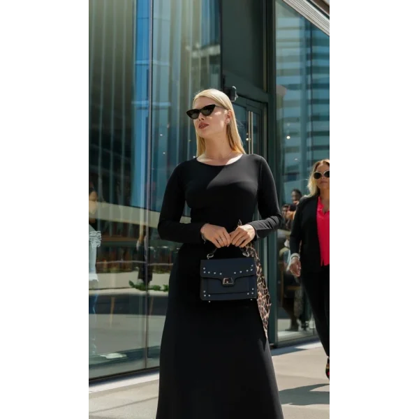 Kadın Bisiklet Yaka Leopar Fiyonk Detay Maxi Boy Elbise