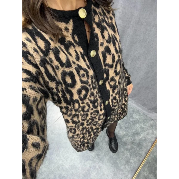 Kadın Bisiklet Yaka Leopar Garnili Düğme Detay Kurka