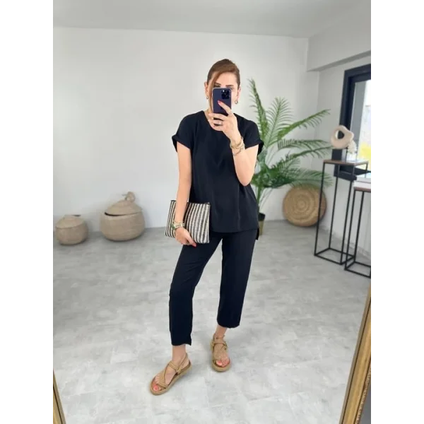 Kadın Bisiklet Yaka Paça Pensli Aerobin Kumaş İkili Takım