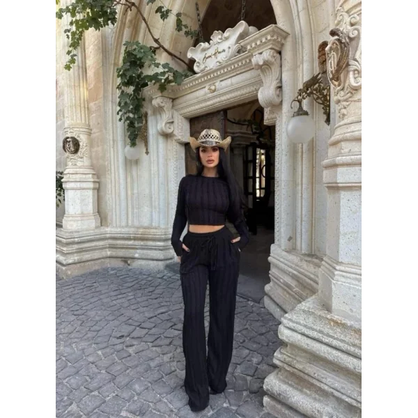 Kadın Bisiklet Yaka Parmak Eldiven Detay Gagari Kumaş Ikili Takım