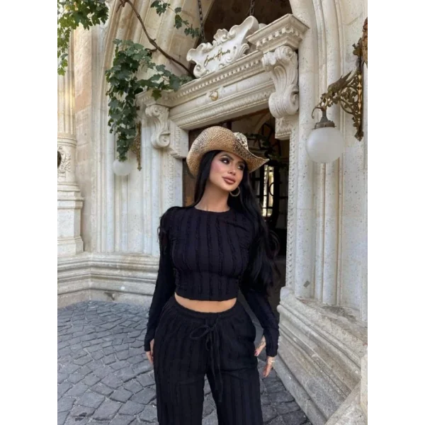 Kadın Bisiklet Yaka Parmak Eldiven Detay Gagari Kumaş Ikili Takım