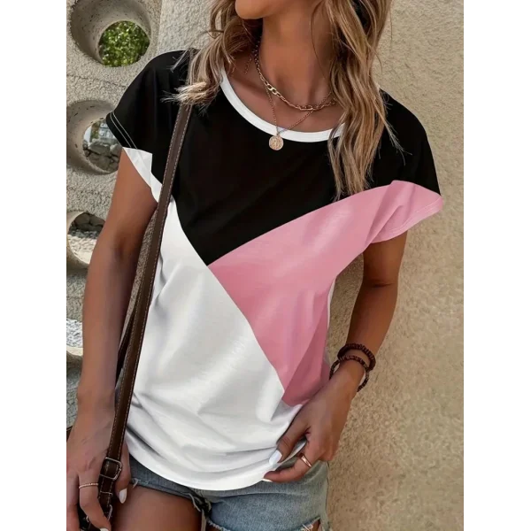 Kadın Bisiklet Yaka üç Renk Viskon T-shirt