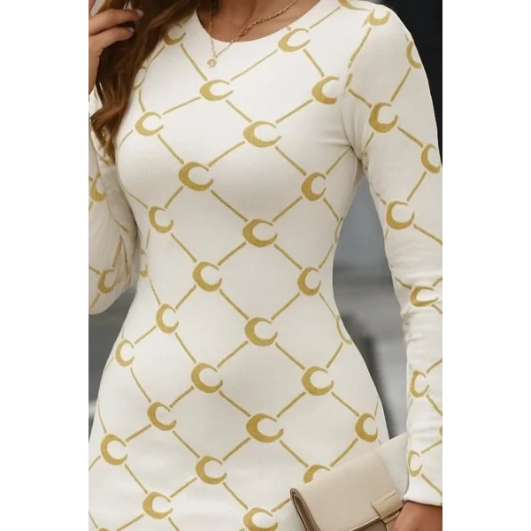 Kadın Bisiklet Yaka Uzun Kol Triko Mini Boy Elbise