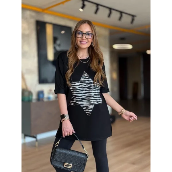 Kadın Bisiklet Yaka Yıldız Desen Tünik