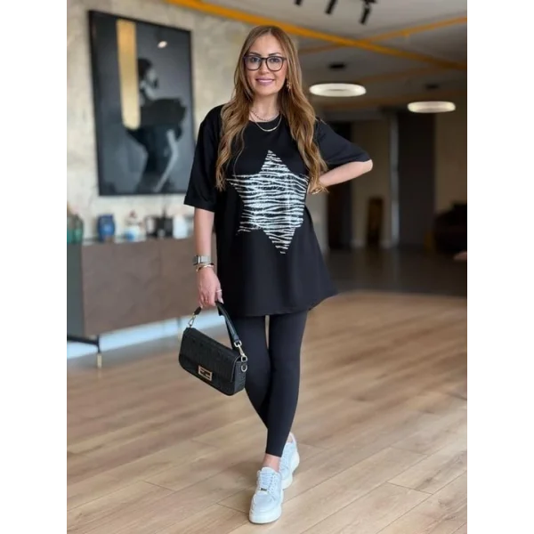 Kadın Bisiklet Yaka Yıldız Desen Tünik