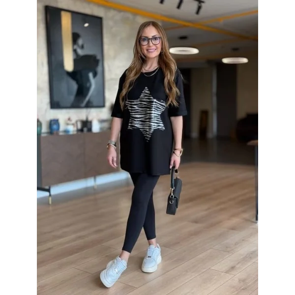 Kadın Bisiklet Yaka Yıldız Desen Tünik