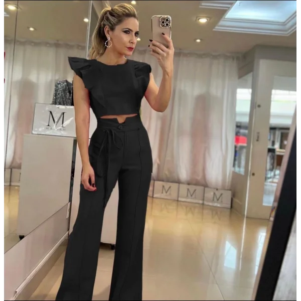 Kadın Biziklet Yaka Volan Detaylı Crop