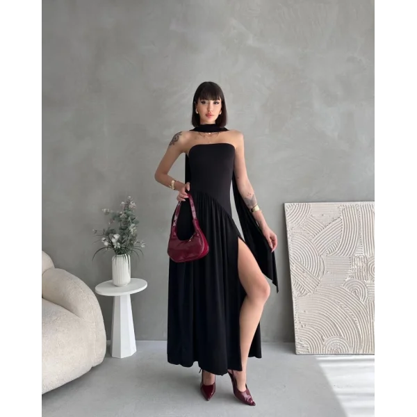 Kadın  Boğaz Kolsuz Maxi Boy Kalem Elbise