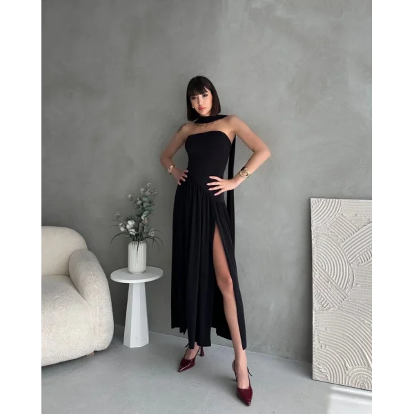 Kadın  Boğaz Kolsuz Maxi Boy Kalem Elbise