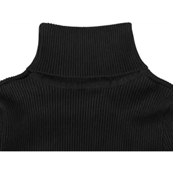 Kadın Boğazlı Triko Elbise – Uzun Fitilli Esnek Dokuma, Tam Kalıp, Kışlık & Baharlık Şık Rahat Stil, 130 cm Midi Boy Elbise - Siyah