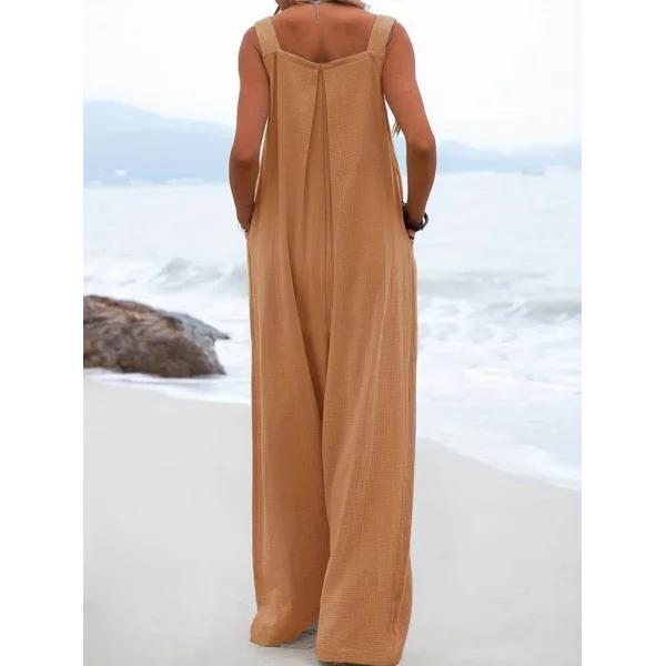 Kadın Bol Paça Keten Salopet Tulum