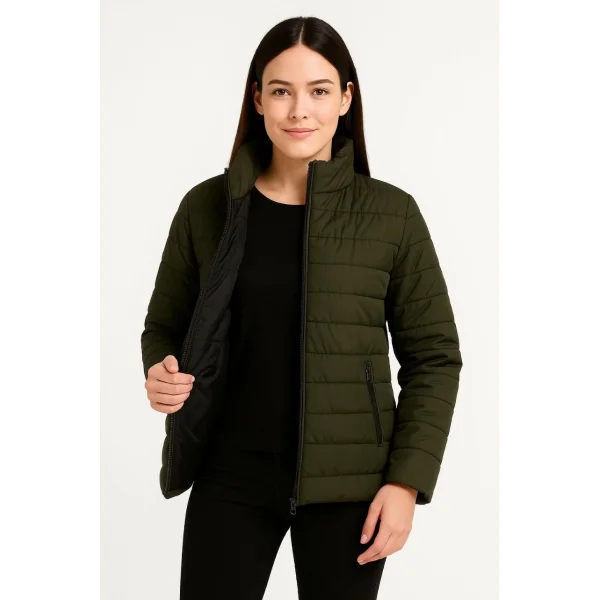 Kadın Bomber Mont Ceket – Su İtici Kumaş, Kapitone Astarlı, Fermuarlı, Kışlık - Haki