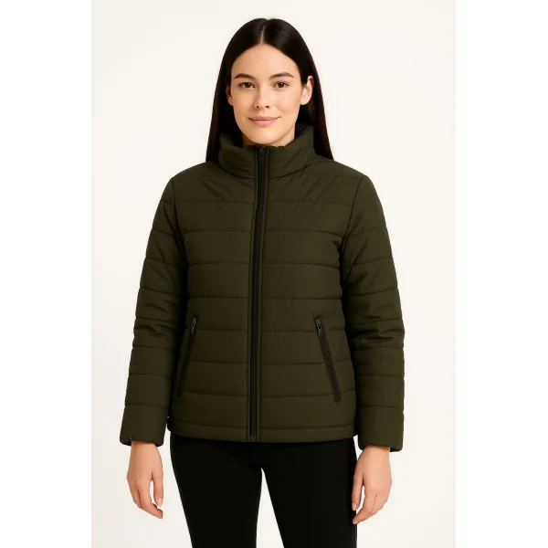 Kadın Bomber Mont Ceket – Su İtici Kumaş, Kapitone Astarlı, Fermuarlı, Kışlık - Haki