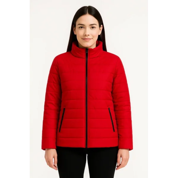 Kadın Bomber Mont Ceket – Su İtici Kumaş, Kapitone Astarlı, Fermuarlı, Kışlık - Kırmızı